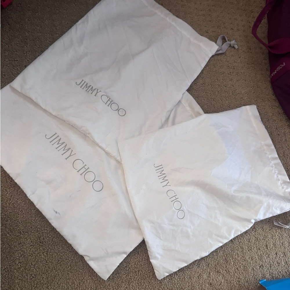 Jimmy Choo White Drawstring Shoe Dust Bags - Set of 3